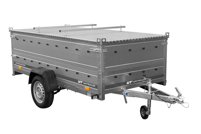 Enkelassige aanhangwagen op veren 264x125 UNITRAILER GARDEN 264/R KIPP met BIS zijwanden en aluminium afdekplaat
