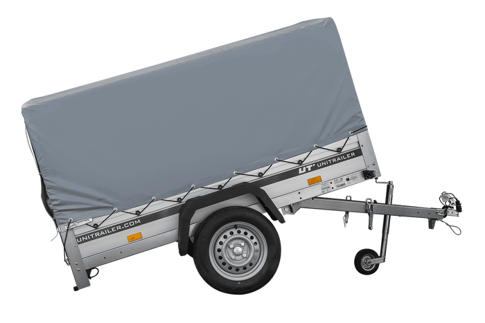 Enkelassige aanhanger met aluminium zijwanden 200x125 Unitrailer Garden 201 KIPP ALU met H-800 frame en grijze afdekking
