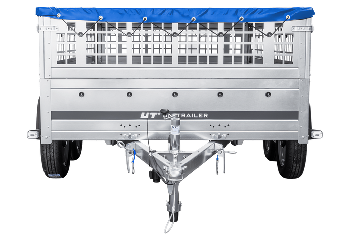 Lichte aanhanger 264x150 UNITRAILER GARDEN 265/2 KIPP met gaaswanden, H-0 frame en blauwe hoes