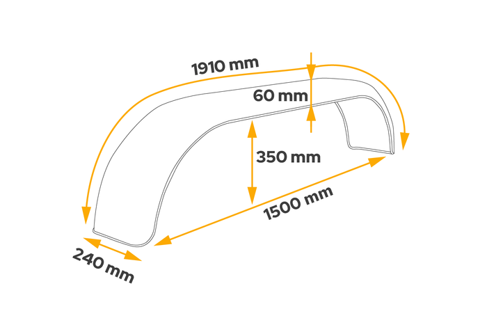 Tandem spatbord voor aanhanger 13-14" DOMAR D29300 vlakke wielkast 1500/240mm