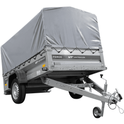 Enkelassige aanhanger 230x125 UNITRAILER FORCE 230 KIPP met H-800 frame en grijze afdekking
