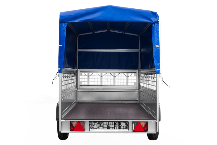 Lichte aanhangwagen 264x125 UNITRAILER GARDEN 264 KIPP met gaaswanden, H-800 frame en blauwe kap