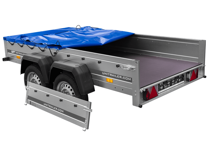 Twee-assige aanhanger 264x125 UNITRAILER GARDEN 264/2 KIPP met H-0 frame en blauw dekzeil