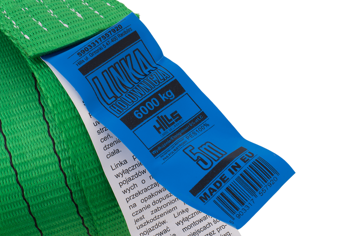 Sleepkabel met haken HILLS sleepband 5m/60mm/6t groen