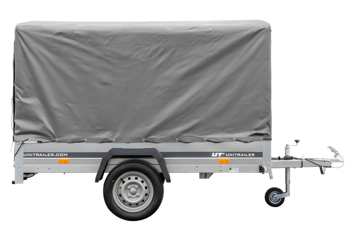 Enkelassige aanhanger 230x125 UNITRAILER GARDEN 230 KIPP met H-1100 frame en grijze afdekking