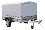 Enkelassige aanhangwagen op veren 230x125 UNITRAILER GARDEN 230/R KIPP met H-800 frame en grijs zeil