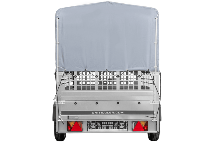 Autoaanhanger 264x125 UNITRAILER GARDEN 264 KIPP met gaaswanden, H-800 frame en grijze kap