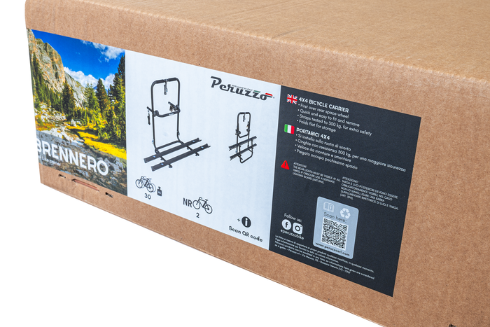Fietsendrager reservewielhouder Peruzzo Brennero 4x4 - voor 2 fietsen met montagerails (zwart)