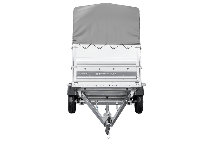 Enkelassige aanhanger op veren 230x125 UNITRAILER FORCE 230/R KIPP met BIS-zijwanden, H-800 frame en grijze afdekking