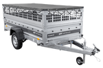Enkelassige aanhanger op veren 264x125 UNITRAILER FORCE 264/R KIPP met gaaswanden, H-0 frame en grijs dekzeil