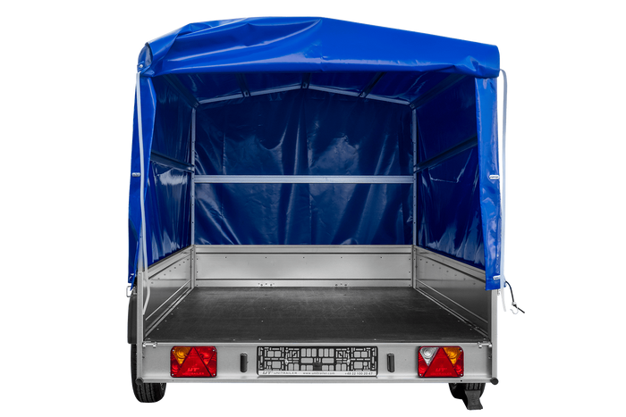 Eenassige aanhangwagen 264x150 UNITRAILER GARDEN 265 KIPP met H-1100 frame en blauwe huif