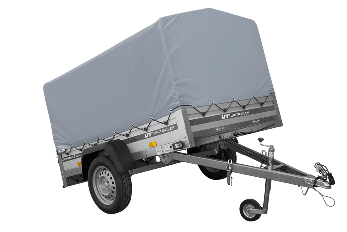 Enkelassige aanhanger met aluminium zijwanden 200x125 Unitrailer Garden 201 KIPP ALU met H-800 frame en grijze afdekking