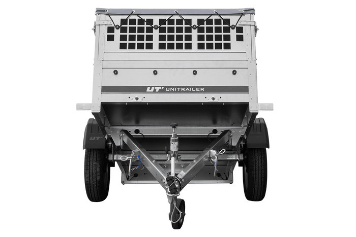 Garden trailer 200 kipp met steunwiel, gaaszijden en grijs plat dekzeil