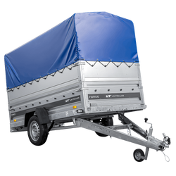 Lichte aanhanger op veren 264x125 UNITRAILER FORCE 264/R KIPP met BIS-zijwanden, H-800 frame en blauwe afdekking