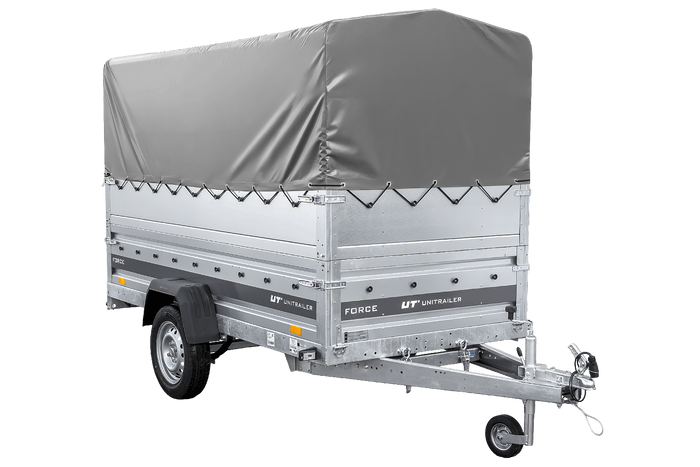 Autotransporter 264x125 UNITRAILER FORCE 264 KIPP met BIS-zijwanden, H-800 frame en grijze afdekking