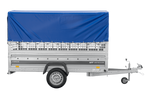 Autotransportaanhanger 264x125 UNITRAILER FORCE 264 KIPP met gaaswanden, H-800 frame en blauwe hoes