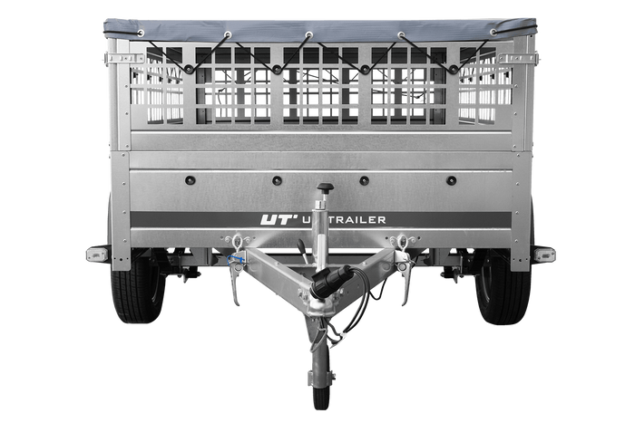 Autoaanhangwagen op veren 200x125 UNITRAILER GARDEN 201/R KIPP met gaaswanden, H-0 frame en grijze afdekking