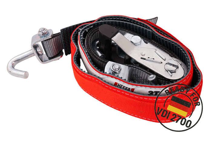 Set van vier HEFFA CARLINE 130 spanbanden voor sleepwagens wielbevestigingsbanden 2,8m/35mm/3t VDI 2700