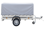 Enkelassige aanhanger 230x125 UNITRAILER GARDEN 230 KIPP met H-800 frame en grijze afdekking
