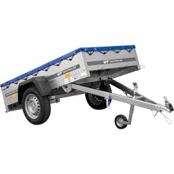 Tuinaanhanger 200 Kipp met neuswiel, H-0 frame en blauw dekzeil