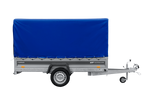 Enkelassige aanhanger op veren 264x125 UNITRAILER FORCE 264/R KIPP met H-1100 frame en blauwe afdekking