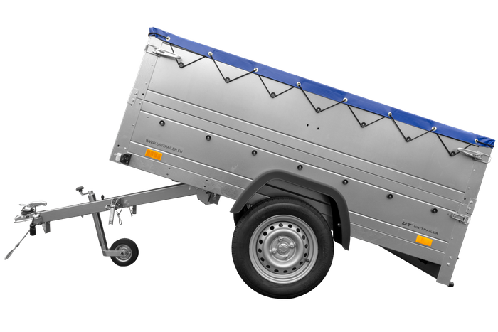 Unitrailer GARDEN TRAILER 201 KIPP met steunwiel, bis sideboards en blauw plat dekzeil