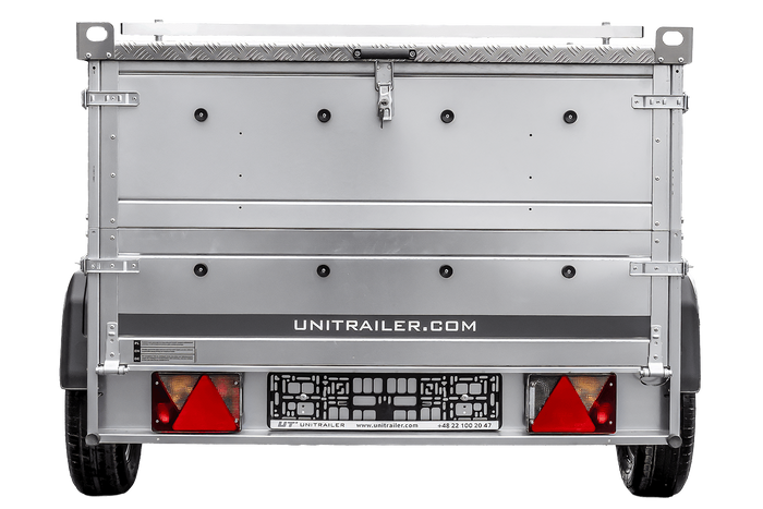 Enkelassige aanhangwagen op veren 230x125 UNITRAILER GARDEN 230/R KIPP met BIS zijwanden en aluminium afdekplaat