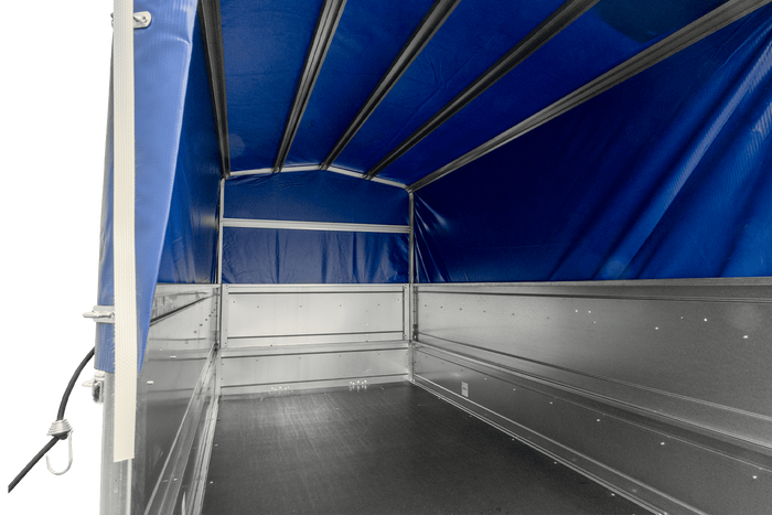 Twee-assige aanhanger 264x125 UNITRAILER GARDEN 264/2 KIPP met BIS zijwanden, H-800 frame en blauwe kap