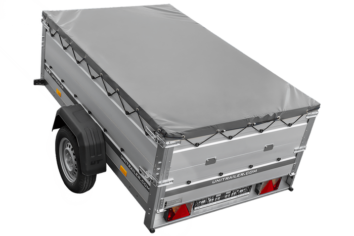 Autoaanhanger met aluminium zijwanden 200x125 Unitrailer Garden 201 KIPP ALU met BIS-zijwanden, H-0 frame en grijze afdekking