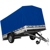 Autoaanhanger met aluminium zijwanden 264x150 Unitrailer Garden 265 KIPP ALU met H-1100 frame en blauwe afdekking