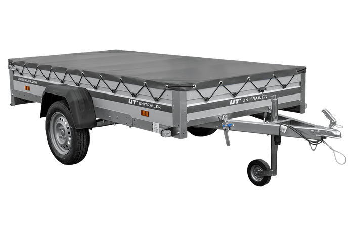 Autoaanhanger met aluminium zijwanden 264x125 Unitrailer Garden 264 KIPP ALU met H-0 frame en grijze afdekking