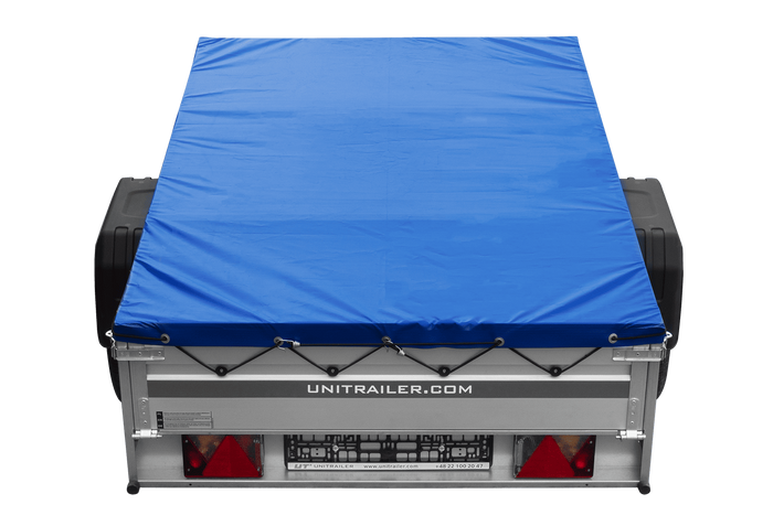 Enkelassige aanhanger met aluminium zijwanden 200x125 Unitrailer Garden 201 KIPP ALU met H-0 frame en blauwe afdekking