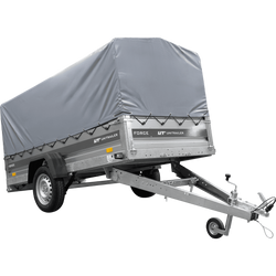 Enkelassige aanhanger op veren 264x125 UNITRAILER FORCE 264/R KIPP met H-800 frame en grijze afdekking