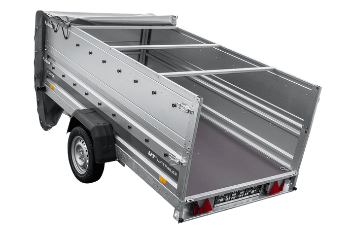 Enkelassige aanhanger op veren 264x125 UNITRAILER FORCE 264/R KIPP met BIS-zijwanden, H-0 frame en grijs dekzeil
