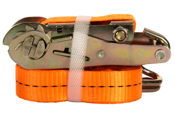 Set van vier UNITRAILER 5m/25mm/1t oranje transportbanden met spaninrichting