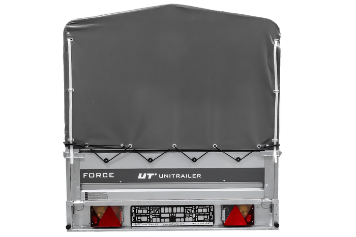 Autotrailer 264x125 UNITRAILER FORCE 264 KIPP met H-800 frame en grijze afdekking