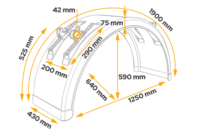 Spatbord voor aanhanger 19,5-22,5" DOMAR DK3075 1250/430mm wielkast met montagebeugels
