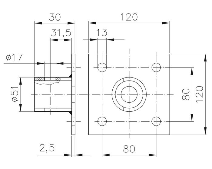 Adapter voor de uitschuifbare cranksteun van de WINTERHOFF SF 60
