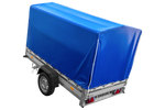 Autoaanhanger met aluminium zijwanden 230x125 Unitrailer Garden 230 KIPP ALU met H1100 frame en blauwe afdekking