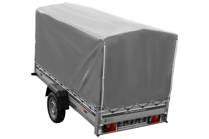 Autoaanhanger met aluminium zijwanden 264x125 Unitrailer Garden 264 KIPP ALU met H-1100 frame en grijze afdekking