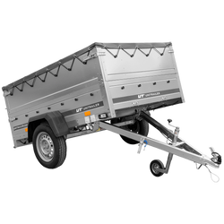 Lichte aanhanger 200x125 UNITRAILER GARDEN 201 KIPP met BIS-zijwanden, H-0 frame en grijs dekzeil