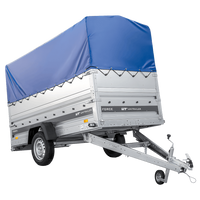 Autotransporter 264x125 UNITRAILER FORCE 264 KIPP met BIS-zijwanden, H-800 frame en blauwe afdekking