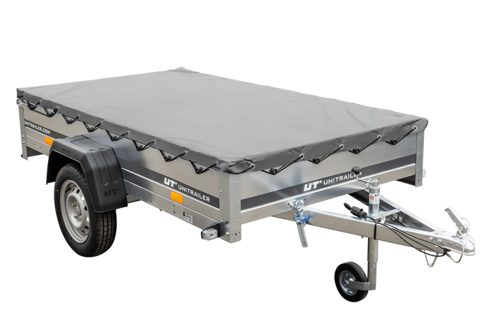 Aanhanger met een huif tot 750 kg Unitrailer GARDEN TRAILER 230 KIPP met steunwiel en grijze vlakke huif