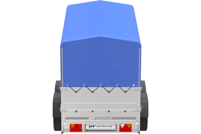 Twee-assige aanhanger 264x125 UNITRAILER GARDEN 264/2 KIPP met BIS zijwanden, H-800 frame en blauwe kap