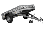 Enkelassige aanhanger met aluminium zijwanden 200x125 Unitrailer Garden 201 KIPP ALU met H-0 frame en grijze afdekking