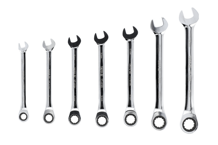 YATO YT-0208 ratelcombinatiesleutels 10-19 mm, 7 stuks.