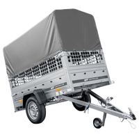 GARDEN TRAILER 200 KIPP autoaanhanger met steunwiel, mesh zijkanten en H-800 frame met grijze hoes
