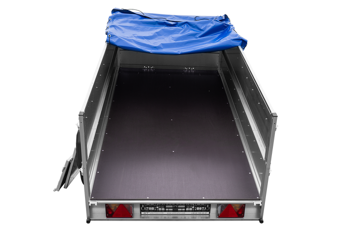 Twee-assige aanhanger 264x125 UNITRAILER GARDEN 264/2 KIPP met BIS zijwanden, H-0 frame en blauwe kap