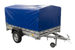 Enkelassige aanhanger met aluminium zijwanden 230x125 Unitrailer Garden 230 KIPP ALU met H-800 frame en blauwe afdekking