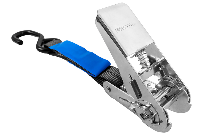 Set van twee HILLS 3m/25mm/1t transportbanden met spanmechanisme en twee 0,45m riemen voor het vastzetten van de motorfiets.